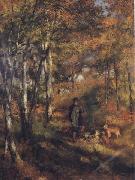 Pierre Renoir The Painter Jules Le Coeur walking his Dogs in the Forest of Fontainebleau oil painting reproduction